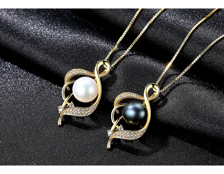 

Natural Freshwater Pearl Necklace S925 Sterling Silver Women's Gold Pendant Zircon GS08