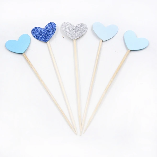 heart blue 20 шт./лот в форме сердца в форме звезды торт топпера, красочные украшения для кексов для чудодейственное, с ПВА фигурки жениха и невесты DIY вечерние Декор поставки - Цвет: heart blue