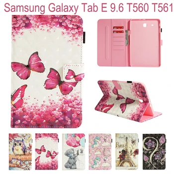 

Stand Wallet Card Slot Case For Samsung Galaxy Tab E 9.6 inch T560 T561 Cover Funda Tablet Fashion Owl Butterfly Pattern Shell