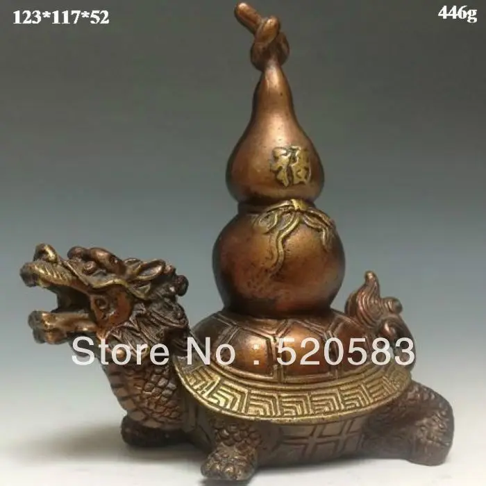 

Chinese Bronze Statues w Turtle&Gourd NR