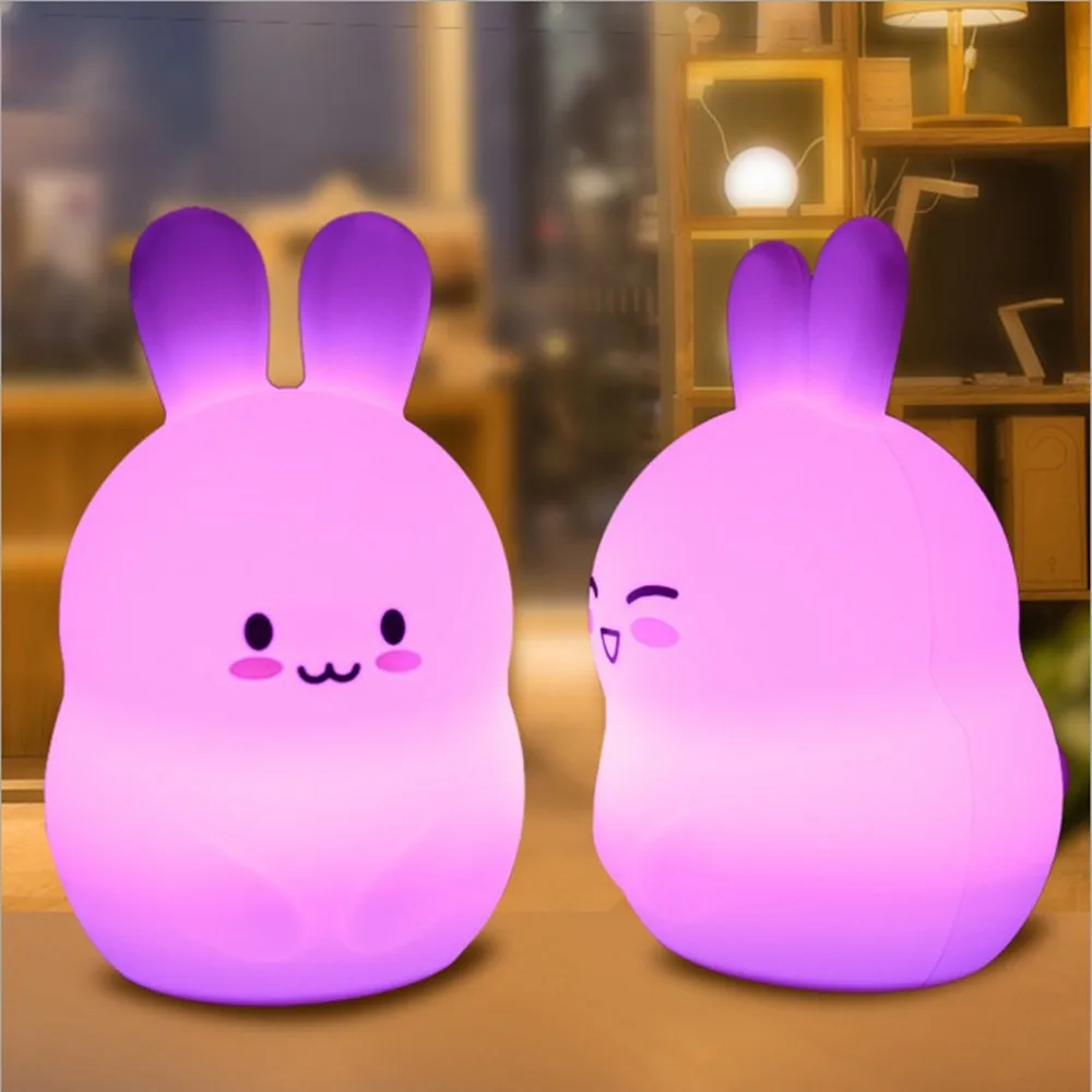  Rabbit LED Night Light Touch Sensor Remote Control RGB Dimmable Timer USB Cartoon Silicone Bunny La - 32975789040