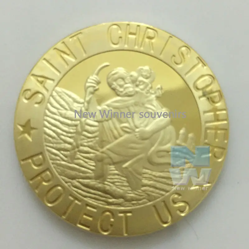 

1pcs/lot Easter Festival Saint Christopher Protect us Coins Jesus Cross Souvenir Metal Coin