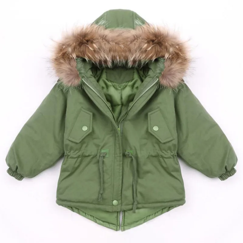  DFXD Baby Boys Down Jacket Coat Winter Kids Clothes Soild Color Fur Collar Hooded Zipper Thick Warm