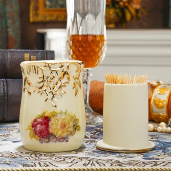 

European Luxurious Design Porcelain Ivory color toothpick holder Toothpick Tank Toothpick Bucket Storage Home Dining Table Decor