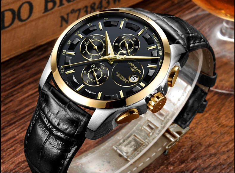 Карнавал Мужские автоматические деловые часы лучший бренд класса люкс погружения 30 М Спорт повседневное сталь наручные часы Relogio masculino
