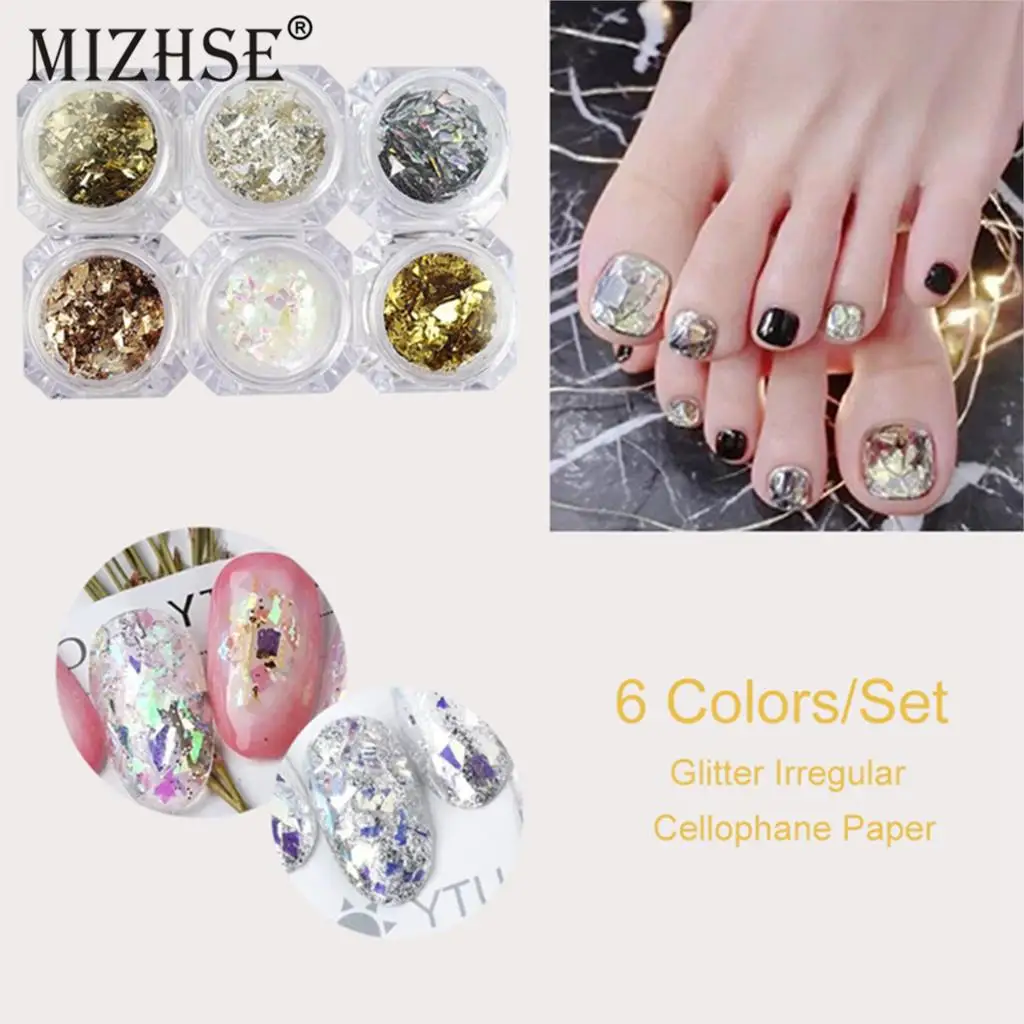 

MIZHSE Nail Art Decoration Irregular Cellophane Paper Set 3D Glitter Nail Art Sequins Nail Art Decoration For UV Gel Nail Polish