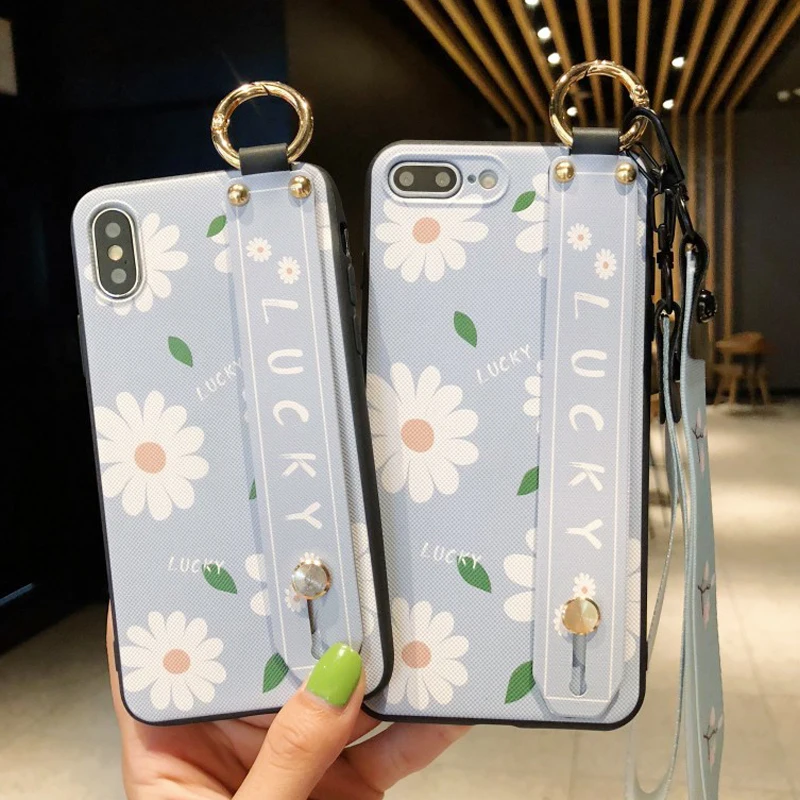 

Elegant Summer Daisy Phone Case wiht strap For Huawei P20 P30 Pro Mate 20 20x honor 10 v20 Nova 3 3I 4 Honor 8x Soft Back Cover