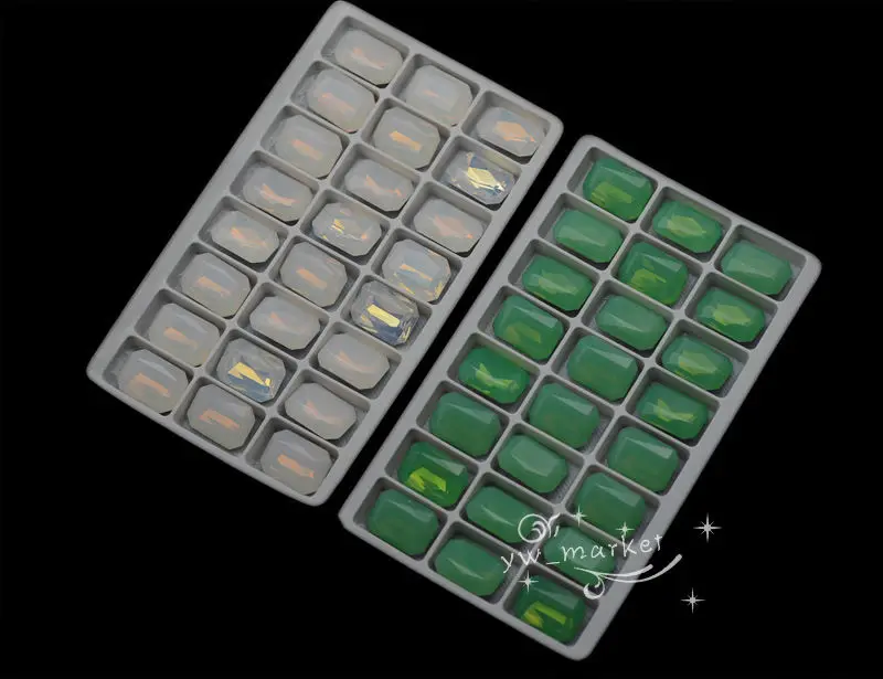 

24 PCS 13mm x 18mm Glass Milk White/Green Rectangle Faceted Glass Jewels Beads
