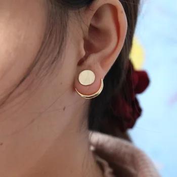 

2018 Simple Gold Color Punk Style Moon Shaped Stud Earrings For Women Push-back Double Sided Fashion Earrings Boho Jewelry