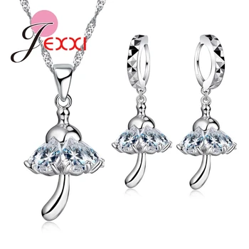 

925 Sterling Silver Cubic ia Mushroom Pendant Necklace Drop Earrings Brincos Party Engagement Jewelry Sets