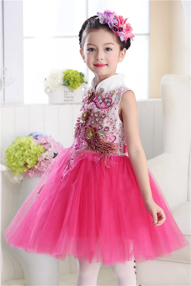 Детское платье ассиметричная юбка школьников хор выступлений, расшитое блестками платье принцессы TB7161