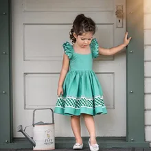 QAZIQILAND Girl Dresses European and American Style Children Dress Plaid flying Sleeve Kids Birthday Dress Princess Girls Dress girls dress 2018 new spring girls party dress european and american style long sleeve jeans princess dress children clothing