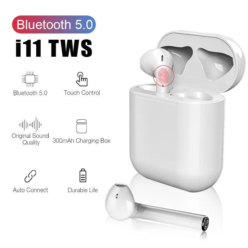 

JRQITO i11 TWS Wireless Bluetooth 5.0 Sports Earphone In-Ear Stereo Earbud Headset with Charging Box Mic For All Smart Phone