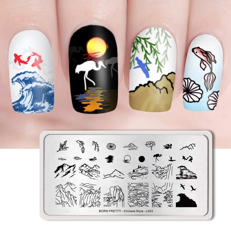 BORN PRETTY китайский стиль ногтей штамповки пластины Ландшафтный рисунок прямоугольный шаблон художественный штамп с изображением для ногтей трафарет