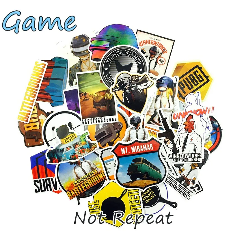 29Pcs/lot Playerunknows PUBG Game Stickers For Car Laptop Luggage Computer Bicycle Phone case Skateboard Pad Decal Sticker