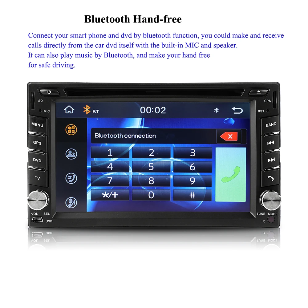 Cheap 2 Din Car dvd gps player HD Support reversing rear view Bluetooth USB SD CD TV 2 DIN Car Radio FREE MAP CARD+Frame metal fastene 4