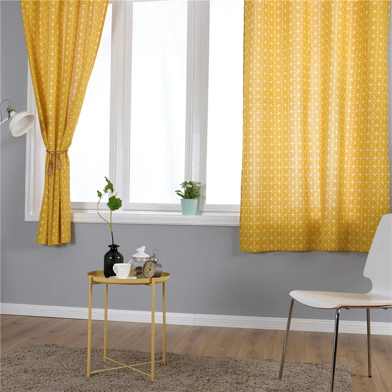 Simple Modern Geometric Yellow Cotton Curtains Semi Blackout Cotton