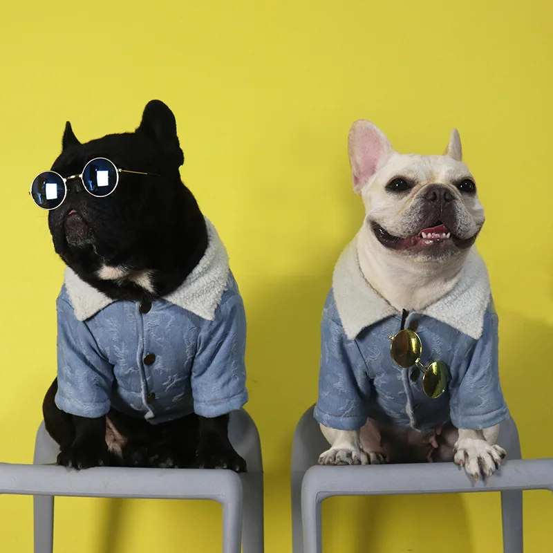 

Winter Warm Denim Jacket for French Bulldog Dog Clothes for Small Dogs Chihuahua Thick Coat Jeans Outfit for Puppy Pet Costume