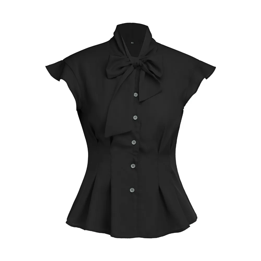 

New Women Summer Red Green Blue Black Gothic Blouse Shirt Top Office Lady Retro Bow Ruffle Plus Size Blouses Shirts Tops
