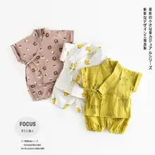 Г. Кимоно для новорожденных в японском стиле, спортивный костюм штаны с героями мультфильмов+ топы, детский хлопковый комплект одежды с принтом для мальчиков, одежда для младенцев