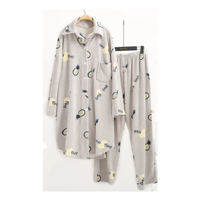 Супер мягкая двойная фланелевая женская пижама осень-зима для беременных женщин Длинная стильная Домашняя одежда с принтом ананаса для