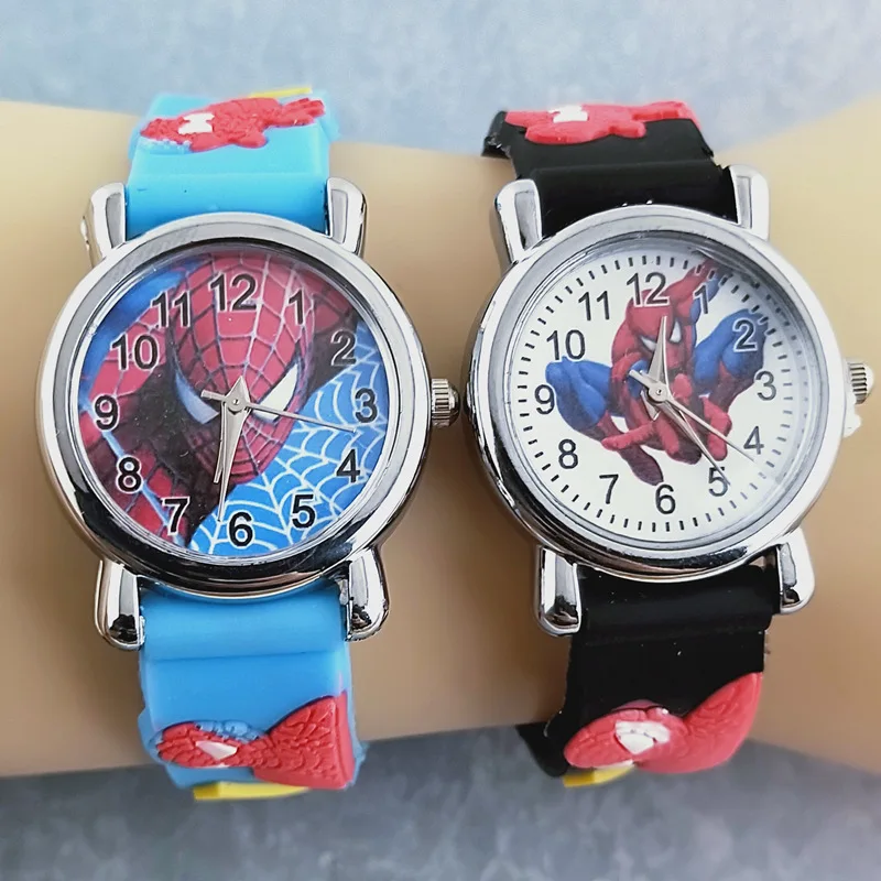 White-dial-blue-Leather-band-children-Watch-girls-boys-kids-watch-student-start-school-using-spiderman