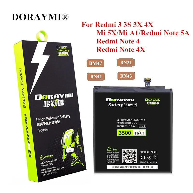 Аккумулятор DORAYMI BM47 BN31 BN41 BN43 для Xiaomi Mi 5X A1 Redmi 3 3S 3X Note 5A Pro 4 4X сменная литиевая