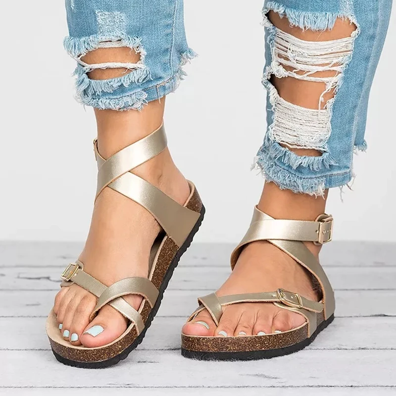LOOZYKIT Basic Women Sandals 2019 New Women Summer Sandals Plus Size 43 Leather Flat Sandals Female Flip Flop Casual Beach Shoes
