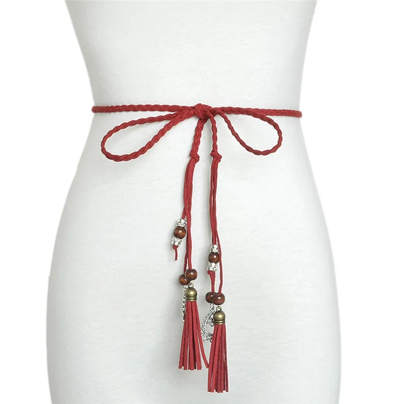 Imixlot Popular Vintage Leather Braid Waist Belt for Dress Tassel