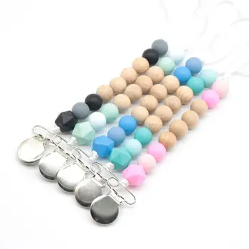 

Baby Pacifier Chain Wooden Nipple Holder Clip Chain Wood Beads Baby Girl Boy Teether Soother Pacifier Clips Leash Strap-S006