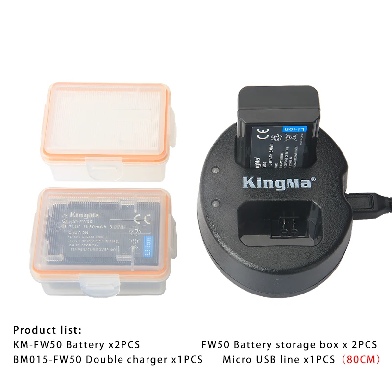 KingMa NP-FW50 Батарея Dual USB Зарядное устройство для sony Alpha a3000 a6000a6500 a6300 a7 7R a7R a7R II a7II NEX-3 NEX-3N NEX-5 DSC-RX10