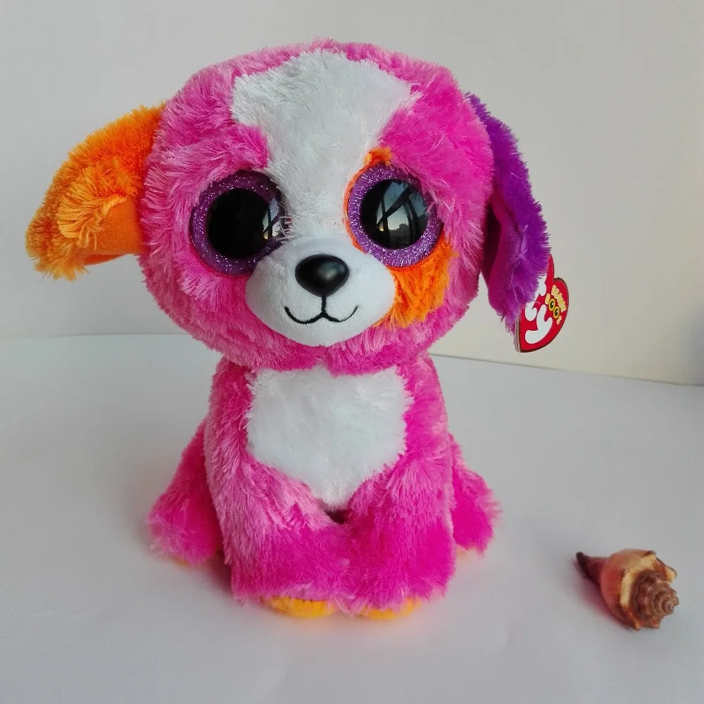 TY BEANIE BOOS 1PC 25CM 10" BIG EYE Precious DOG PINK DOG Plush Toys