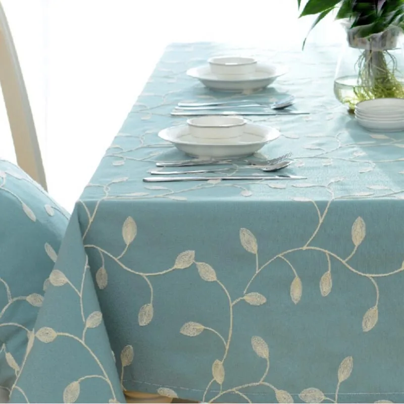 

High Quality Embroidered Tablecloth Square Rectangular Crochet Dinner Table Cover Blue Leaf Table Cloth Home Textile Tovaglia