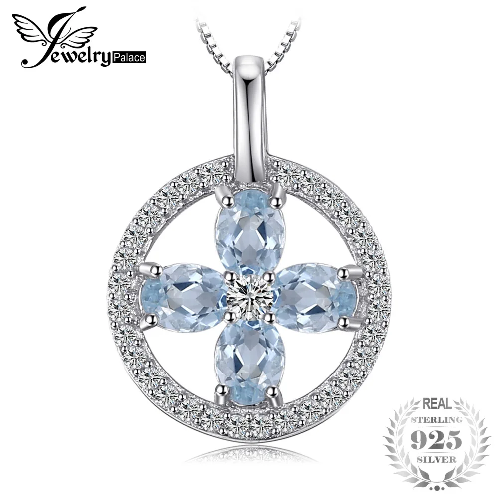 

JewelryPalace Flower 0.8ct Natural Aquamarine Pendant Necklace 925 Sterling Silver Box Chain 45cm Fashion Jewelry For Women Gift