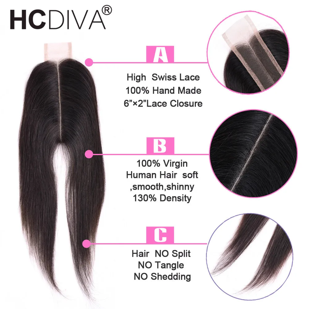 2*6 inch Middle Part Closure With Bundles Brazilian Remy Hair Bundles With Closure 3 Bundles Straight hair With Closure HCDIVA 2*6 inch Middle Part Closure With Bundles Brazilian Remy Hair Bundles With Closure 3 Bundles Straight hair With Closure HCDIVA