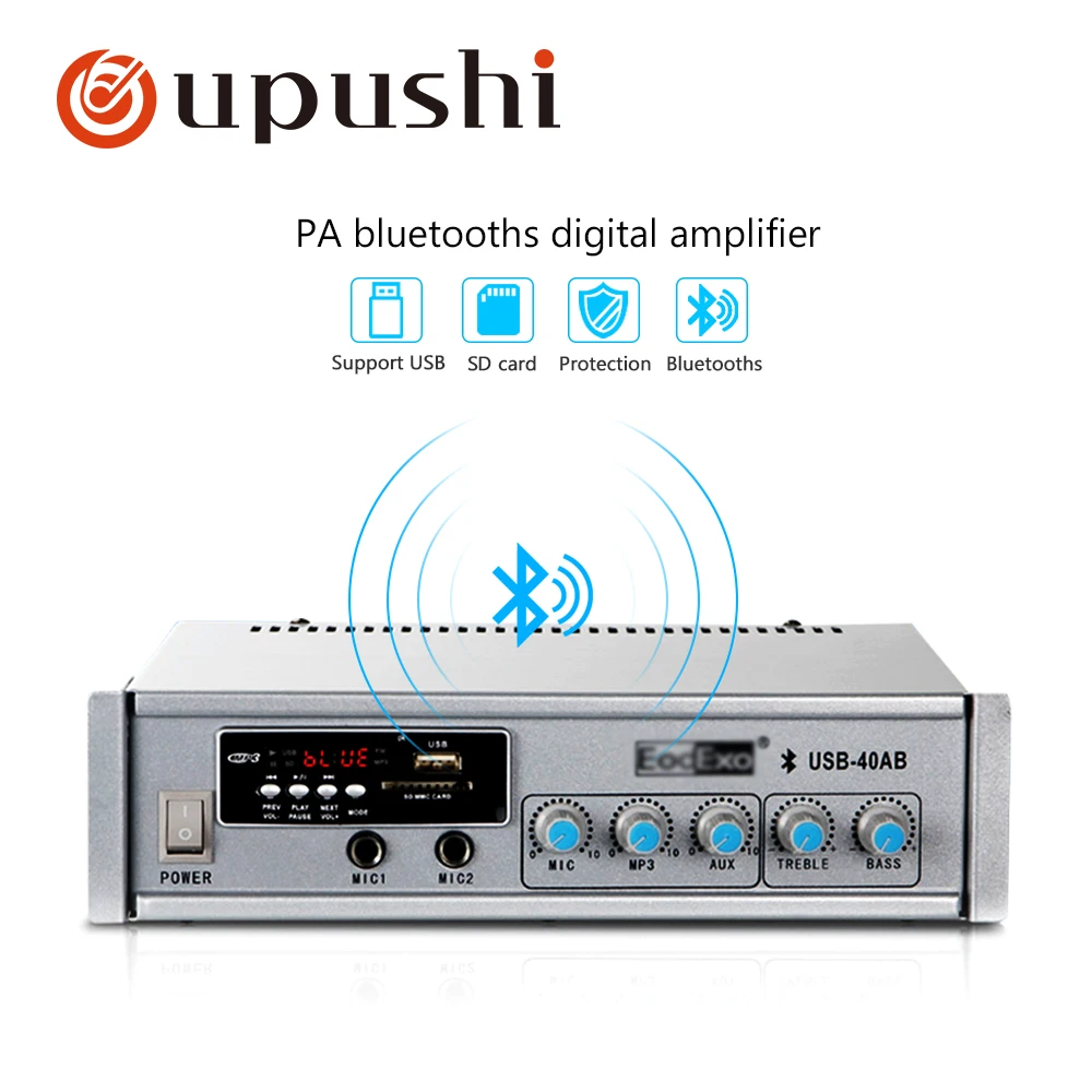 Oupushi 40W small bluetooth amplifer speaker 100V home audio power amplifiers for home background music system