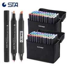 Sta 36/48/60/72 Seni Warna Marker Set Dual Kepala Berbasis Alkohol Sketsa Spidol Pena untuk artis Desain Animasi Menggambar Pena Perlengkapan(China)