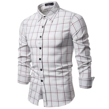 

2018 Brand New Men's Slim Spring and Autumn Slim Square Plaid Shirt