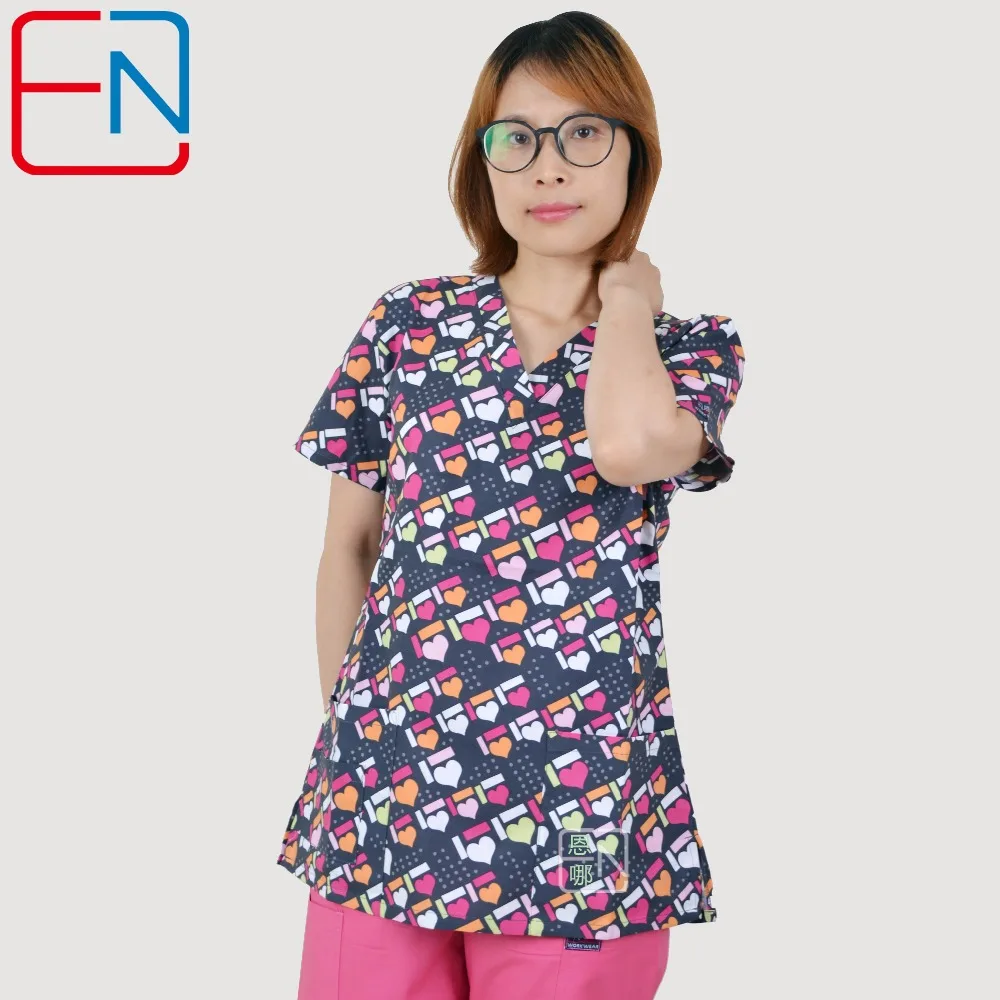 

180403 NEW Hennar women scrub top with V neck 100% cotton surgical scrubs top limited surgical scrub tops