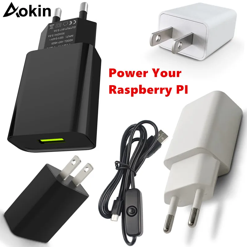 Адаптер питания Raspberry pi 5 В 2 А для 3 b + model B EU US mini зарядное устройство с