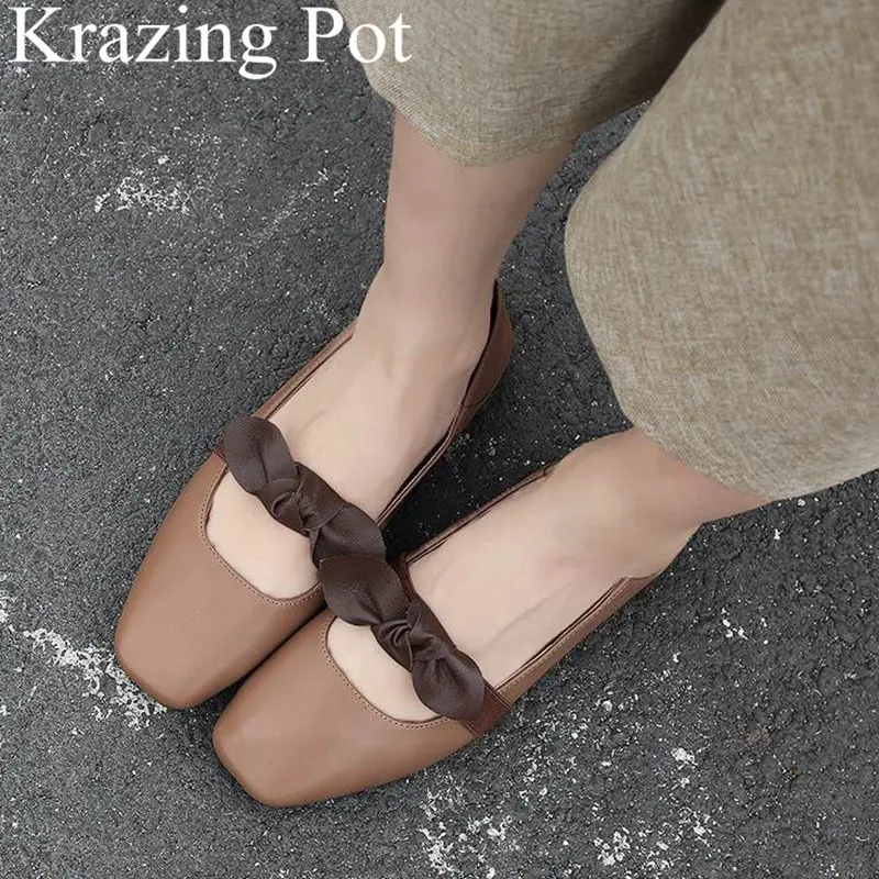 

2018 superstar square toe shallow slip on cow leather butterfly-knot elegant sweet women ballet flats runway Autumn shoes L15