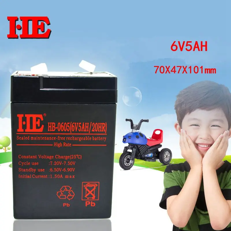 

HE 6V 5AH Rechargeable Lead Acid Battery Storage AGM Battery Electric Toy Car Battery 70X47X101mm Replace 4AH 4.5AH 5AH
