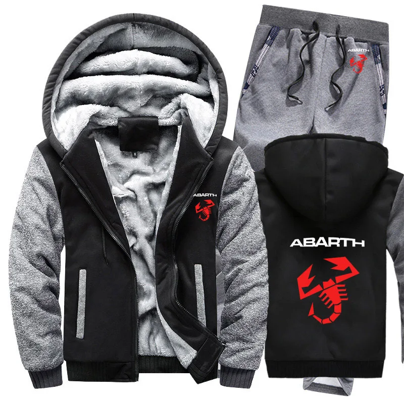 Толстовки мужские автомобиль ABARTH логотип мужские s толстовки костюм зимний толстый теплый флис хлопок спортивный костюм на молнии мужская куртка+ брюки комплекты из 2 предметов - Цвет: 809
