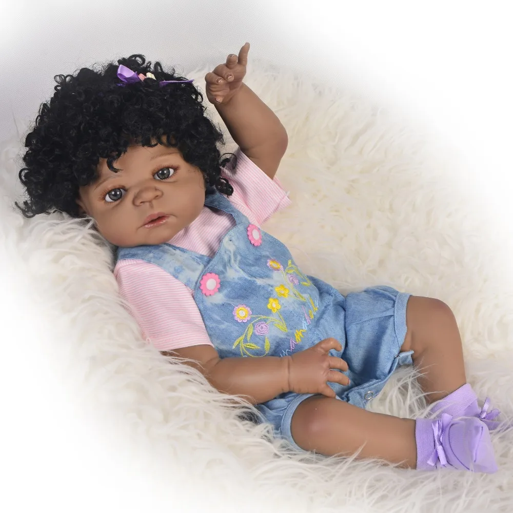 Black Skin Full Silicone Reborn Baby Girl Dolls 22 Lifelike Ne