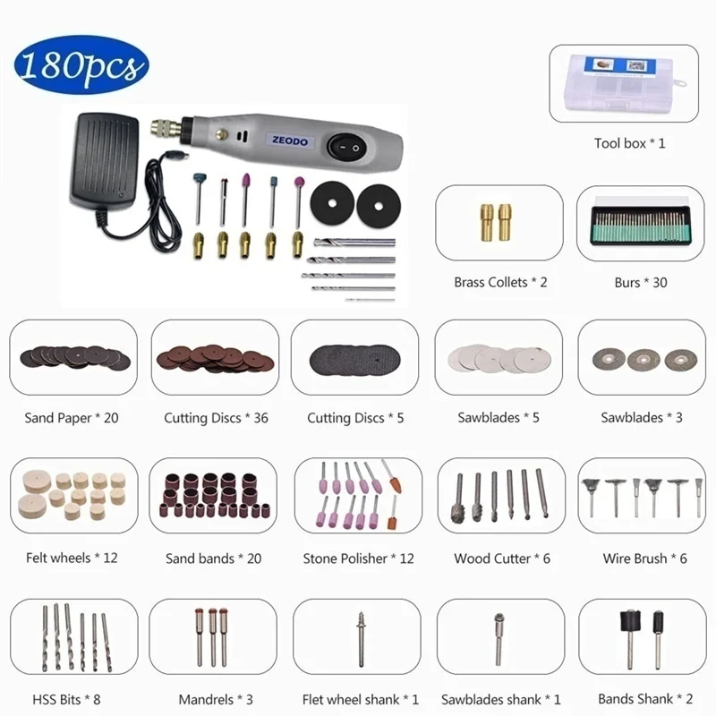 180PCS Мини электрическая дрель роторная шлифовальная машина DIY дрель полировальная машина с 19/130180 шт вращающихся инструментов набор аксессуаров для Dremel - Цвет: 180PCS