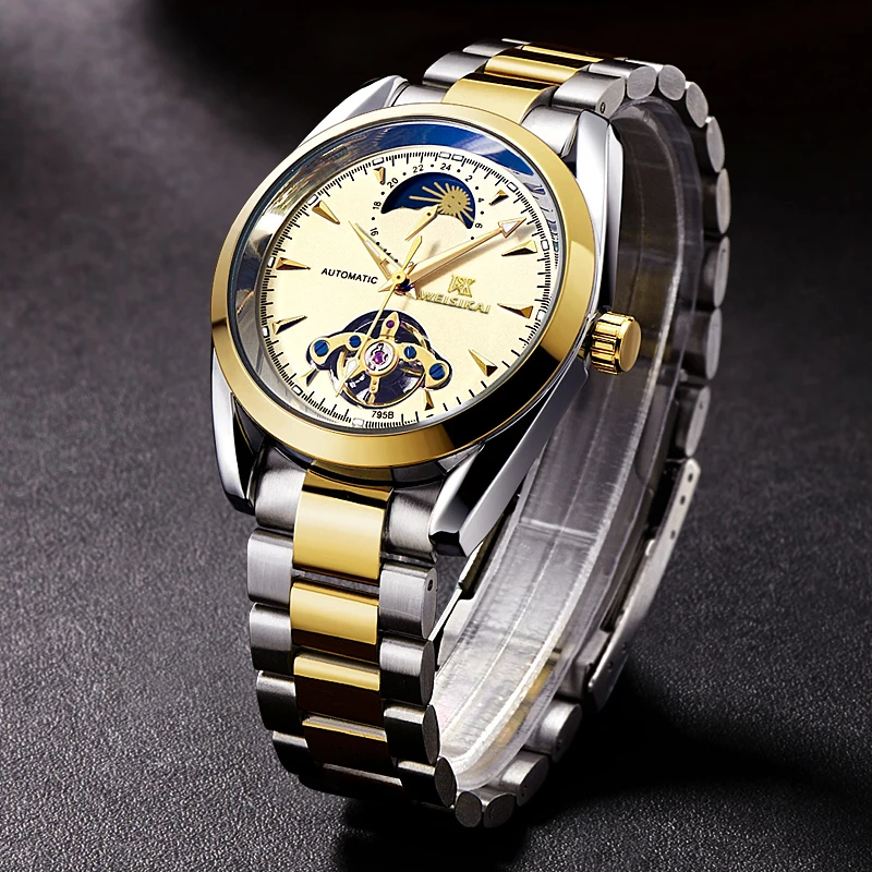 

Relojes Hombre Gold Brand Men Watches Automatic Mechanical Watch Tourbillon Sport Clock Steel Casual Business Retro Wristwatch