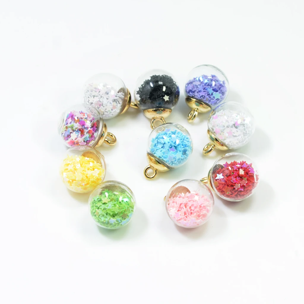 10pcs 16mm Colorful Transparent Glass Ball Star Charms Pendant Finding for Hair Jewelry Accessories Earring Jewelry Making Craft