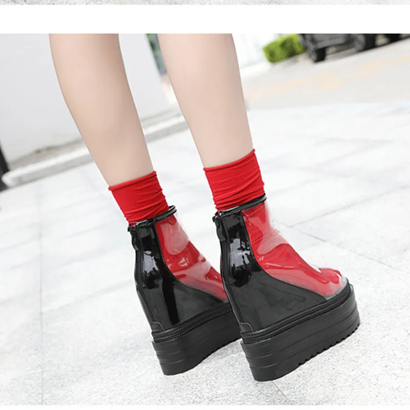 SWYIVY Womens Ankle Boots Transparent Platform Casual Shoes 2018 Autumn Female High Top Sneakers Platform Lady Crystal Boots