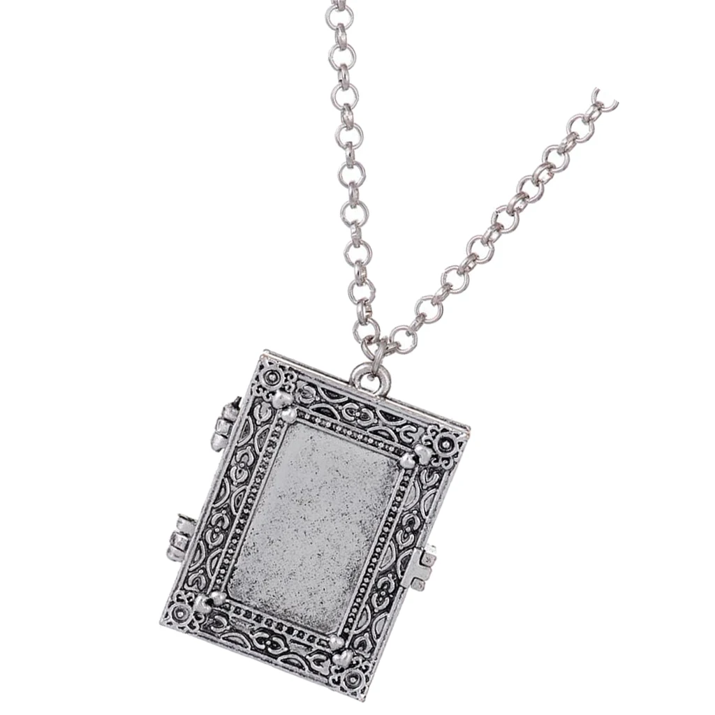 Retro Gothic Openable Square Pendant Photo Frame Box Locket Necklace Jewelry