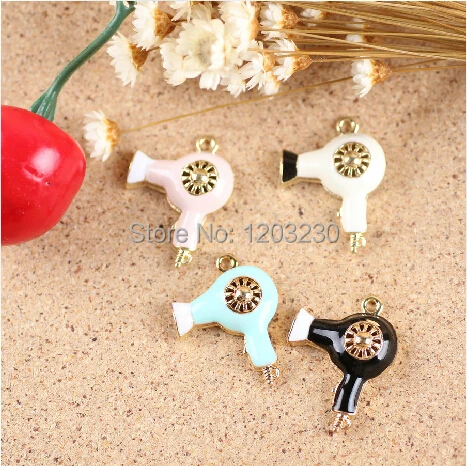 

New arrived 50pcs/lot mix colour alloy drop oil Hair dryer necklace pendant charms metal gold tone plated diy jewelry making